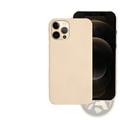 Cream-colored textured genuine leather anti drop phone case for iphone 12 pro shown from the back side