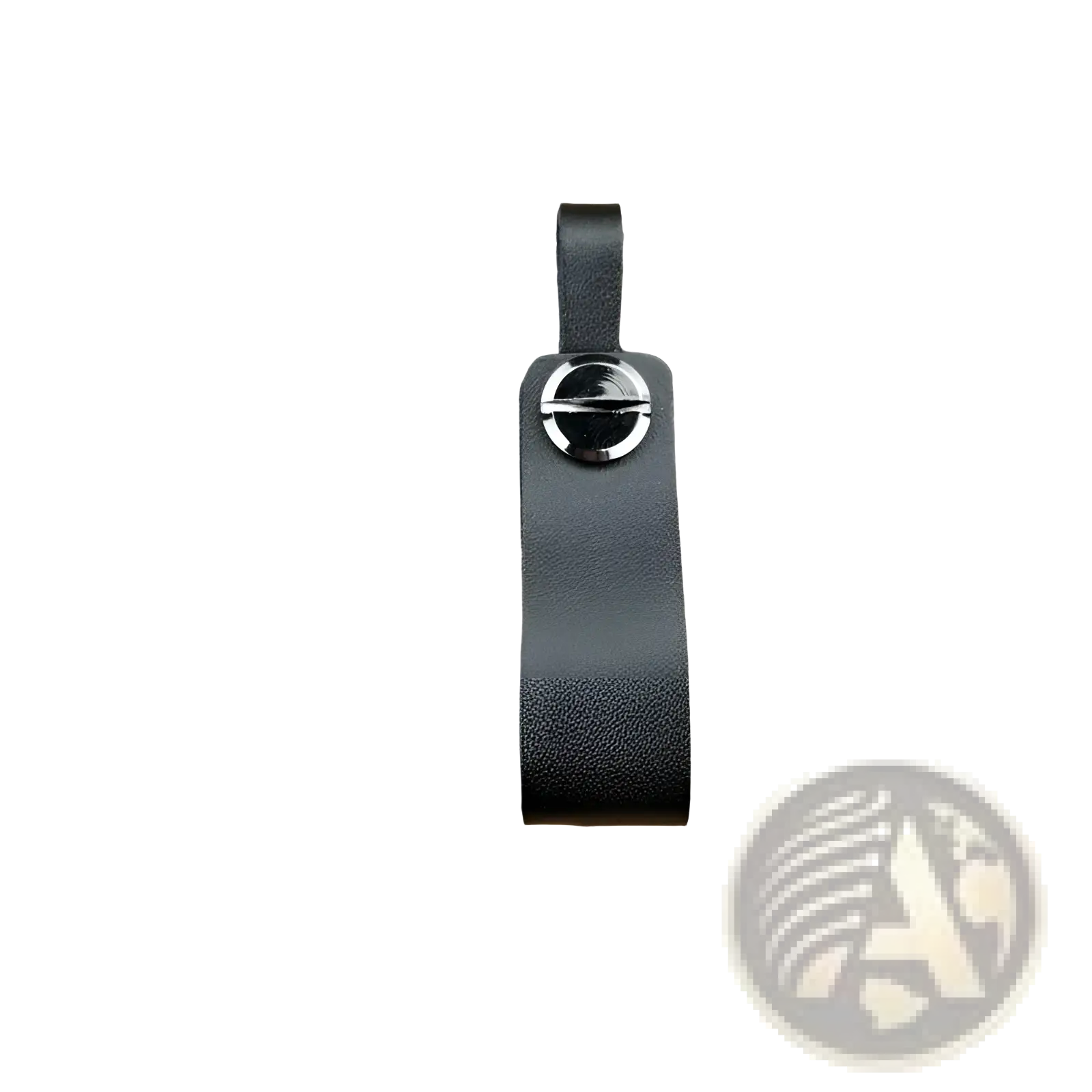 Black leather car keychain with sleek circular silver metal clasp and matching metal key ring set