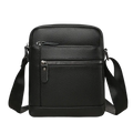 Genuine leather black textured crossbody bag for men with silver zippers and adjustable strap for business casual use
