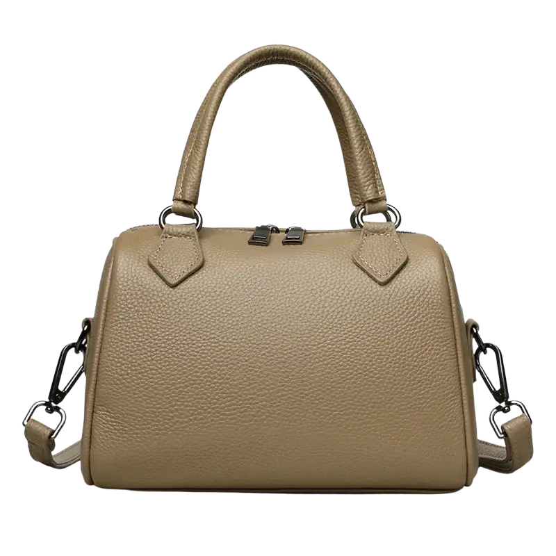 Beige textured genuine leather crossbody bags with top handles and detachable shoulder strap for women luxury tote