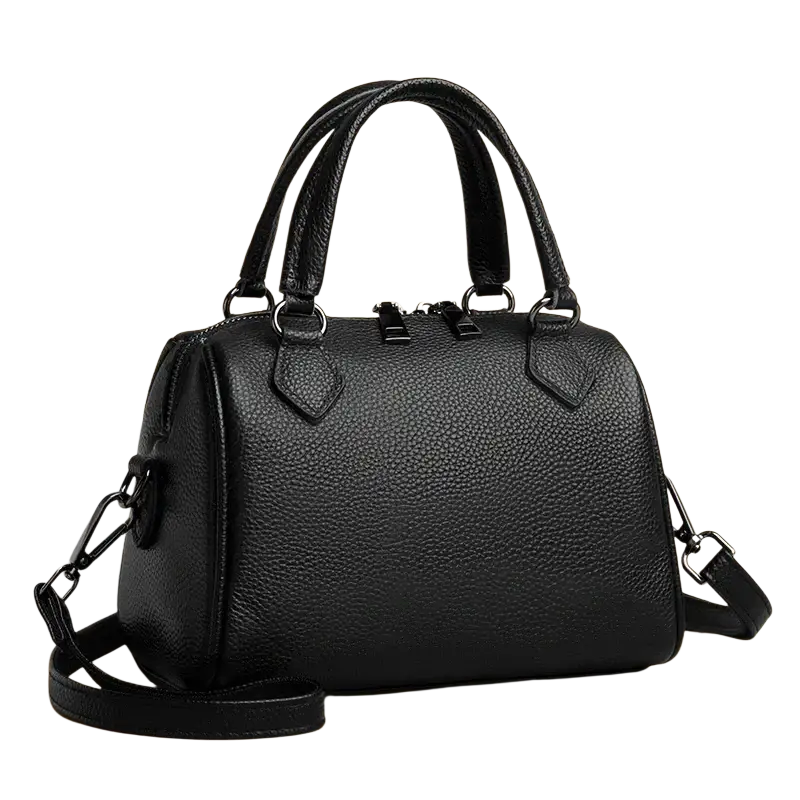 Black genuine leather crossbody bags with pebbled texture top handles and detachable shoulder strap luxury tote for women