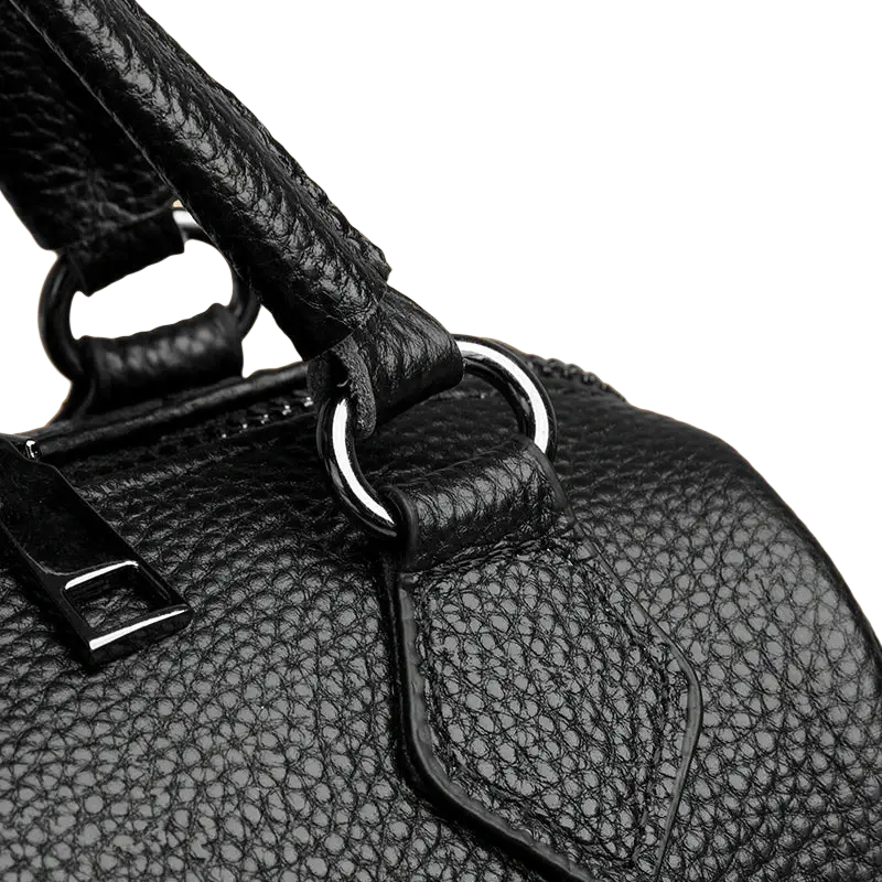 Black genuine leather crossbody bag with textured finish and silver-toned hardware for women luxury tote use