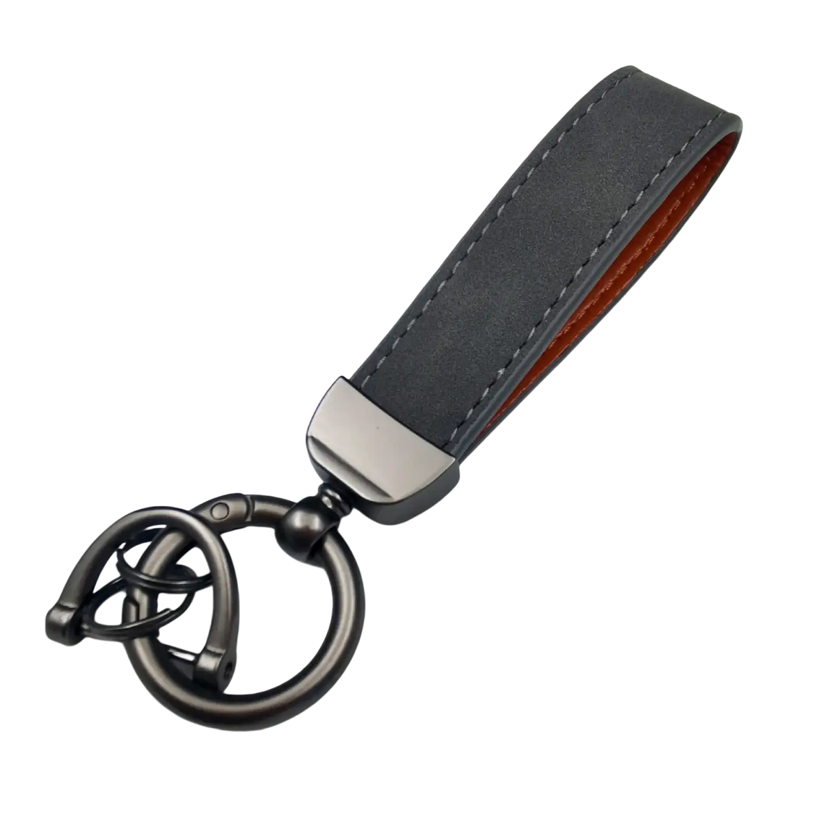 Genuine leather keychain 5-pack featuring black leather, matte metal ring, and tan contrast stitching for car keys