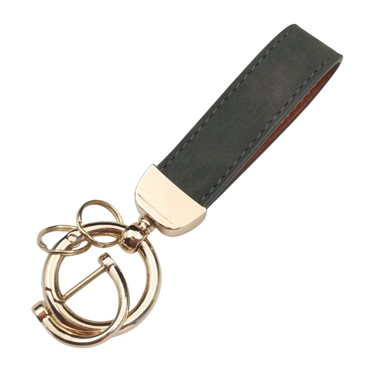 Black leather keychain with gold-tone metal rings and polished metallic clasp from genuine leather keychain 5-pack