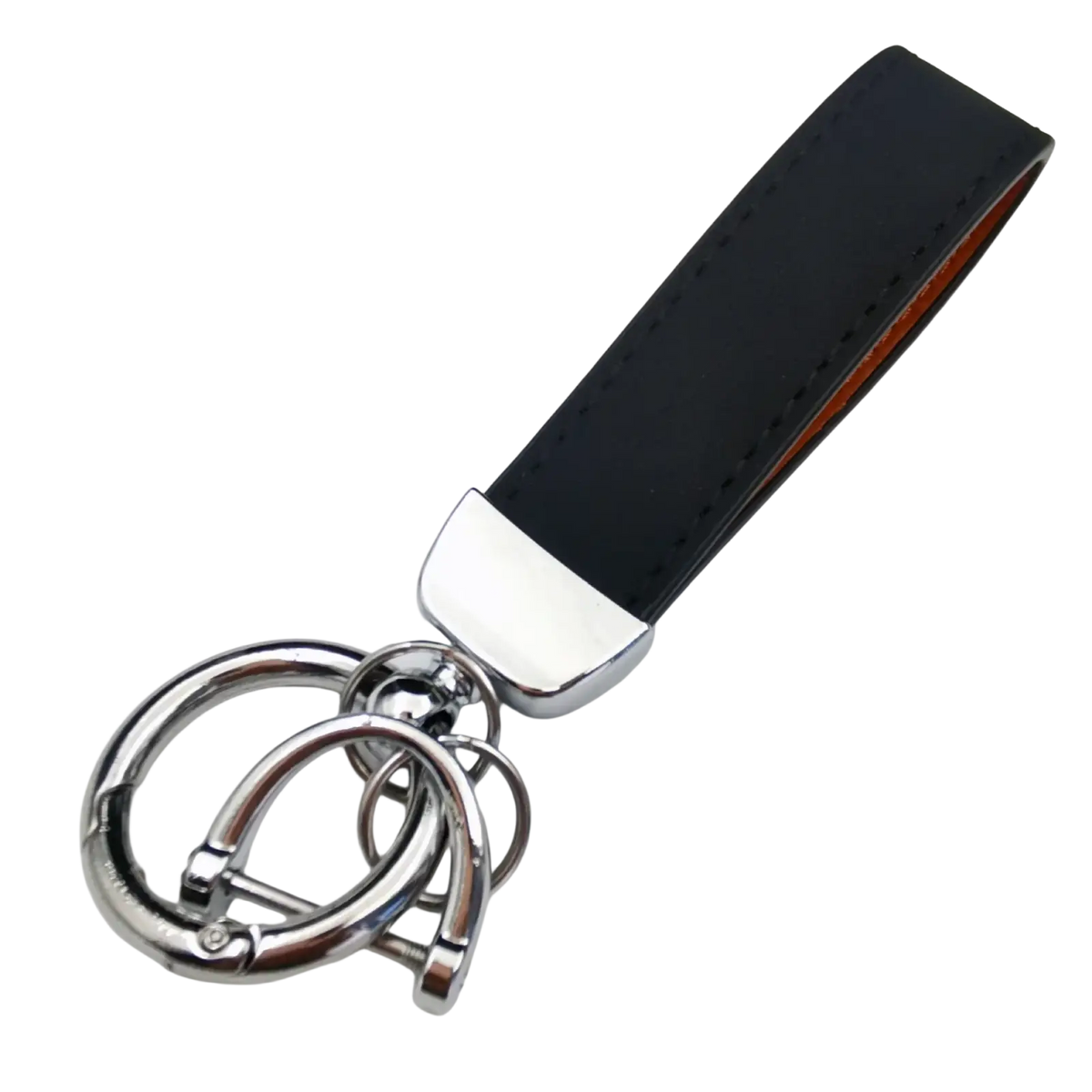 Genuine black leather keychain with shiny chrome metal ring and clasp for car keys in a 5-pack set