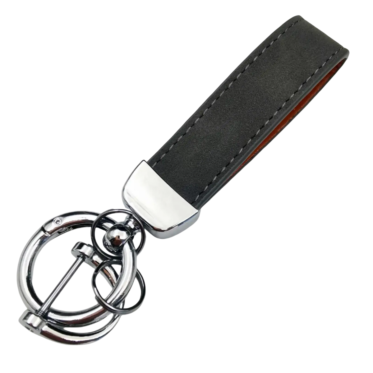 Black leather genuine leather keychain with silver-toned horsebit-style ring for car keys 5-pack