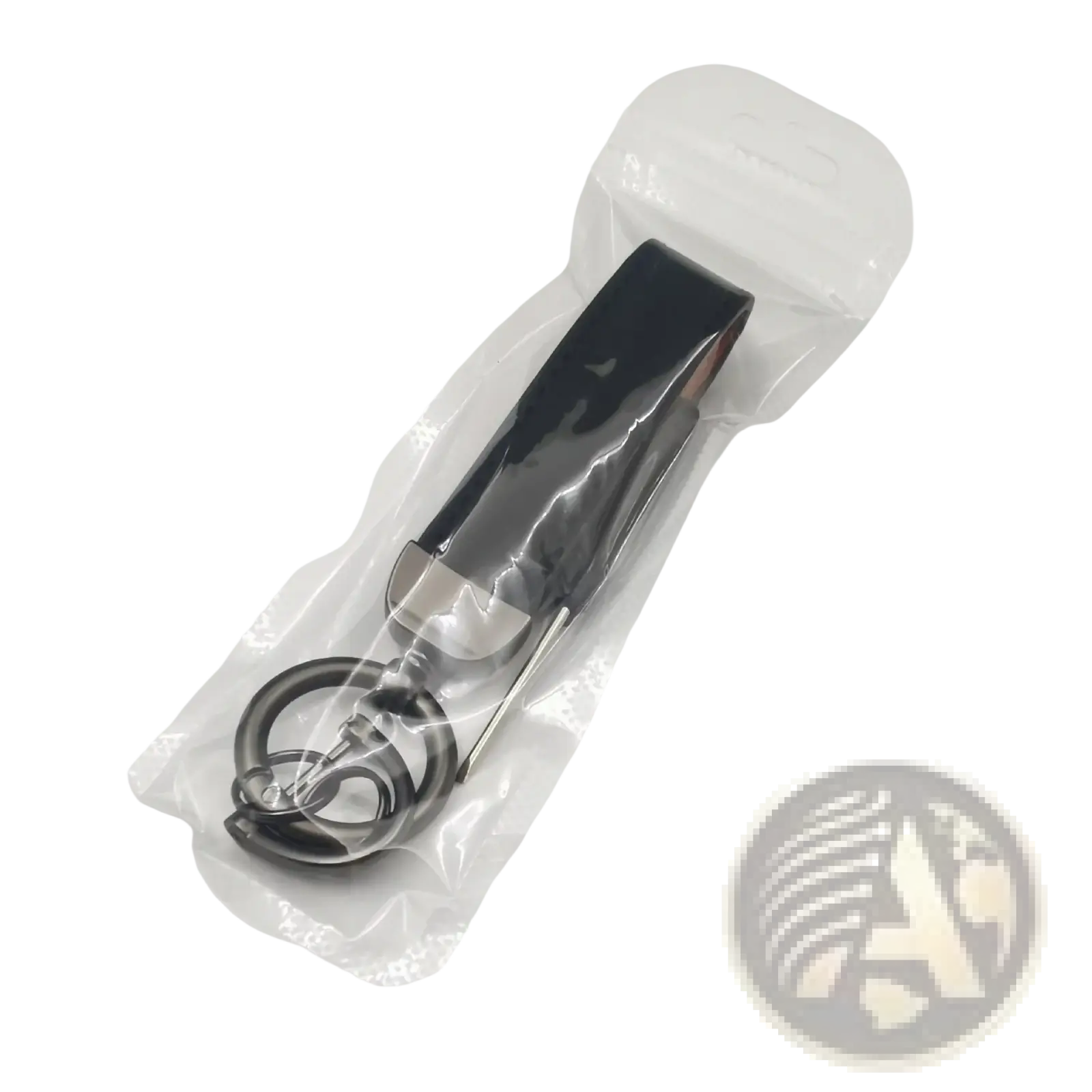 Black genuine leather keychain with silver-toned metal ring and clasp for car keys in 5-pack set