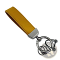 A mustard-yellow genuine leather keychain with a polished silver clasp and interlocking ring design for car keys