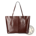 Genuine leather brown laptop tote bag for women with two long handles and a sleek minimalist design