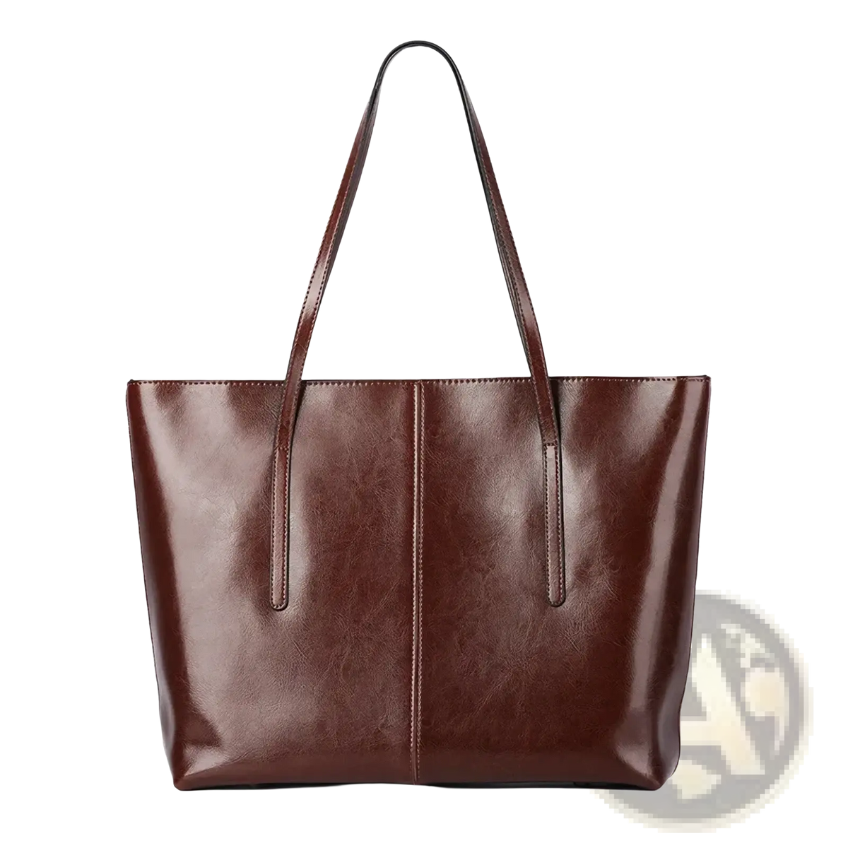 Genuine leather brown laptop tote bag for women with two long handles and a sleek minimalist design
