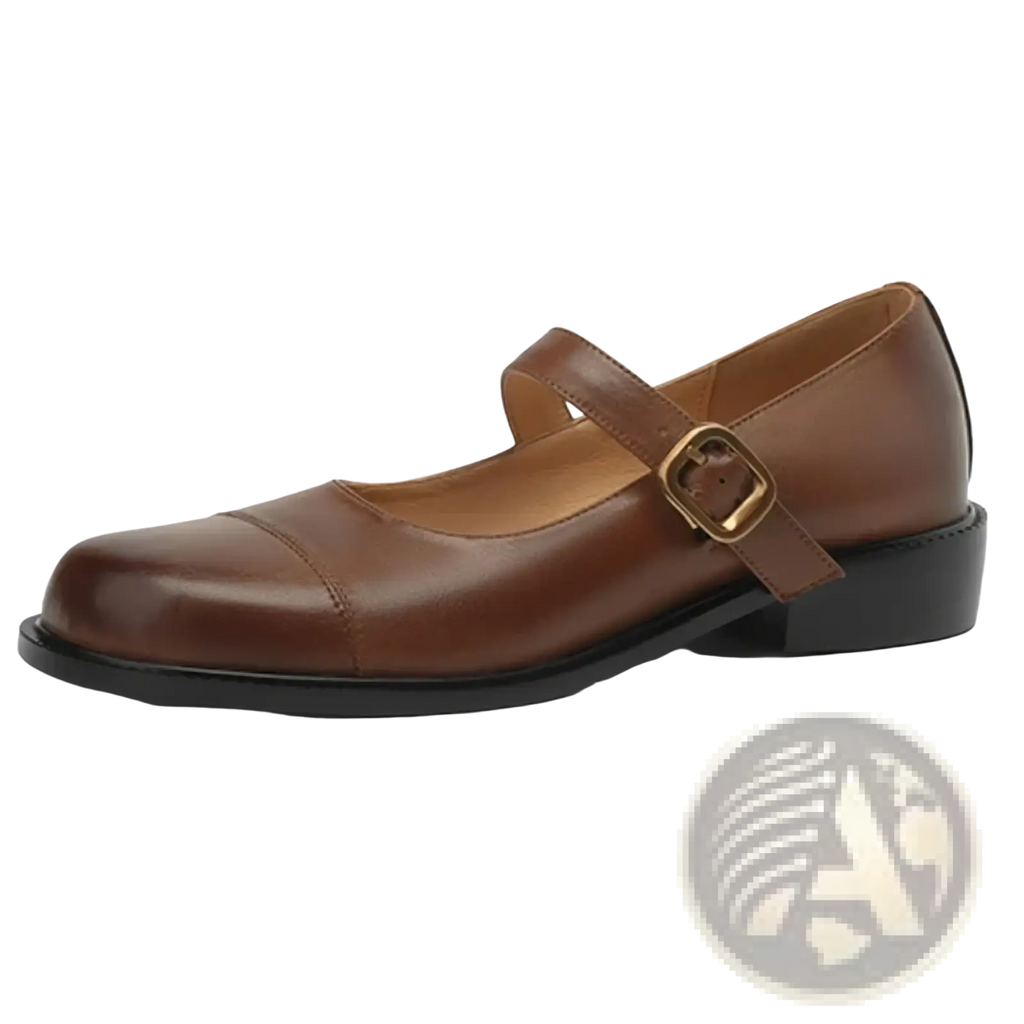 Genuine leather brown mary jane flats with gold toned buckle and black sole in large size for comfortable wear