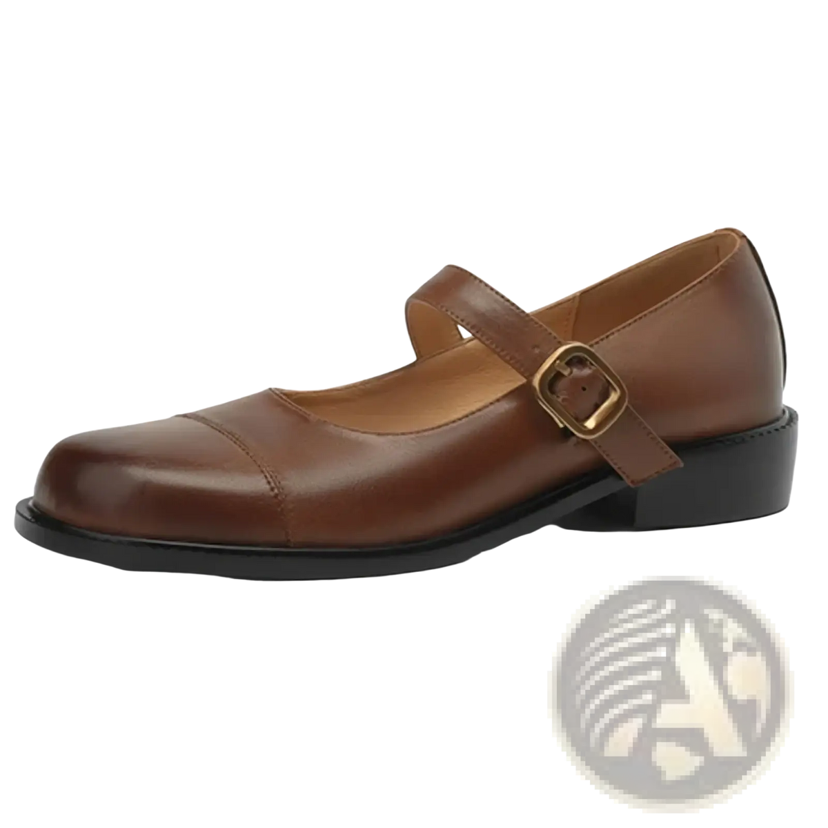 Genuine leather brown mary jane flats with gold toned buckle and black sole in large size for comfortable wear