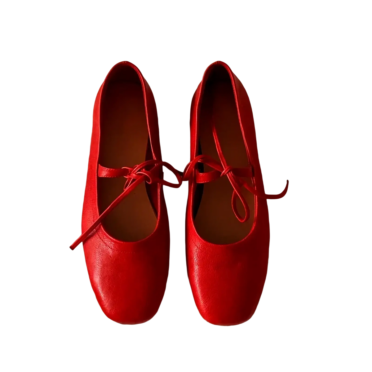 Bright red genuine leather mary jane flats with matching tied laces for women casual wear