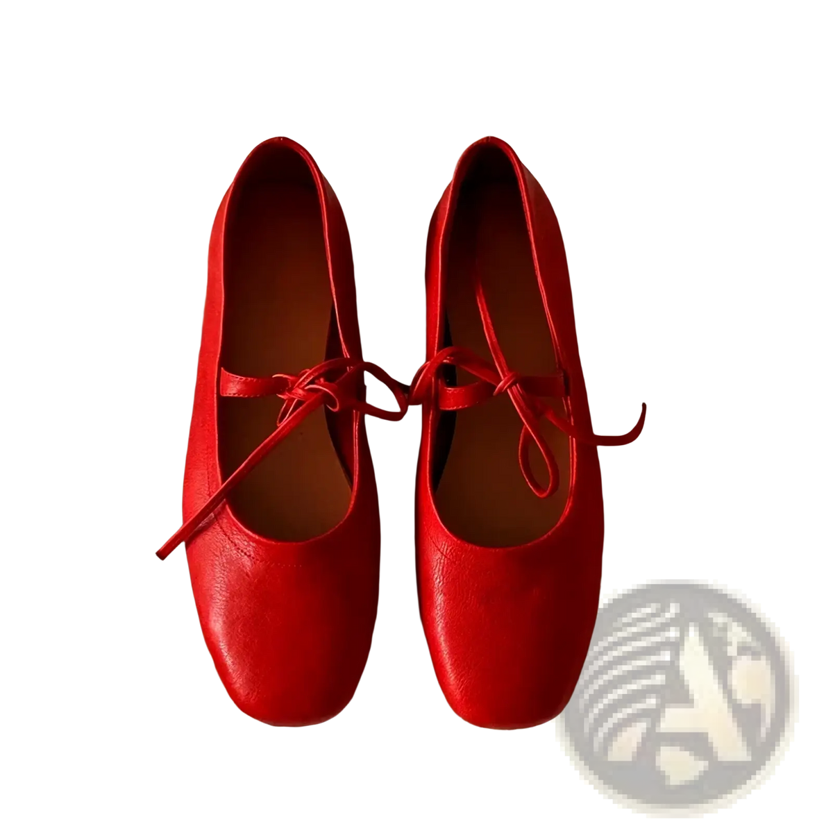 Bright red genuine leather mary jane flats with matching tied laces for women casual wear