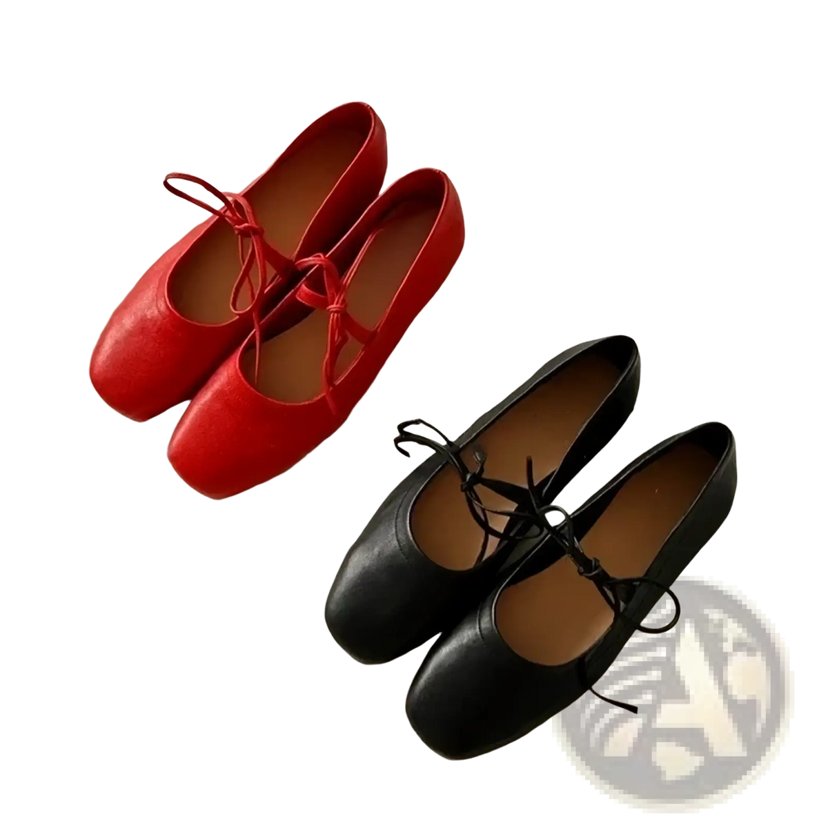 Genuine leather Mary Jane flats for women in red and black with square toe and matching lace-up design for casual wear