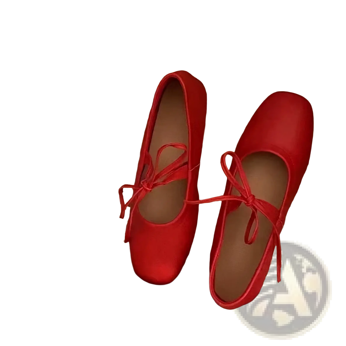 Genuine leather mary jane flats in vibrant red satin with matching ribbon ties for casual women shoes