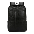 Genuine leather men backpack in black with dual zippers and side pockets for casual travel use