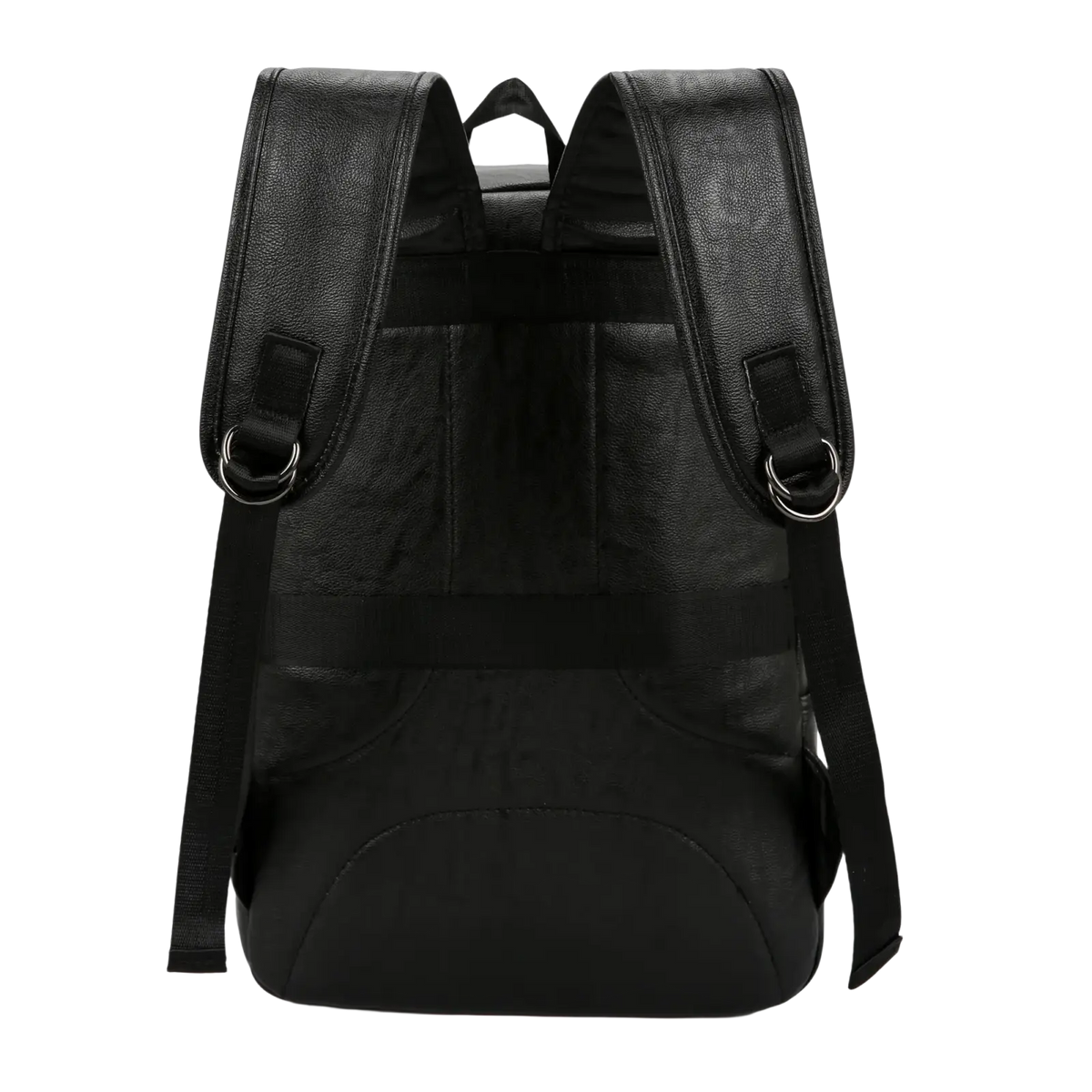 Black genuine leather men backpack with adjustable straps and metal d-rings for casual travel use