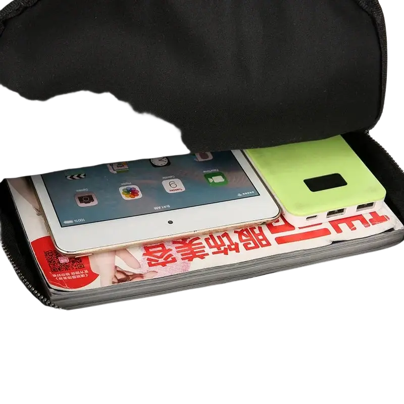 Genuine leather men backpack casual black travel bag with zipper opening holding ipad and lime green power bank