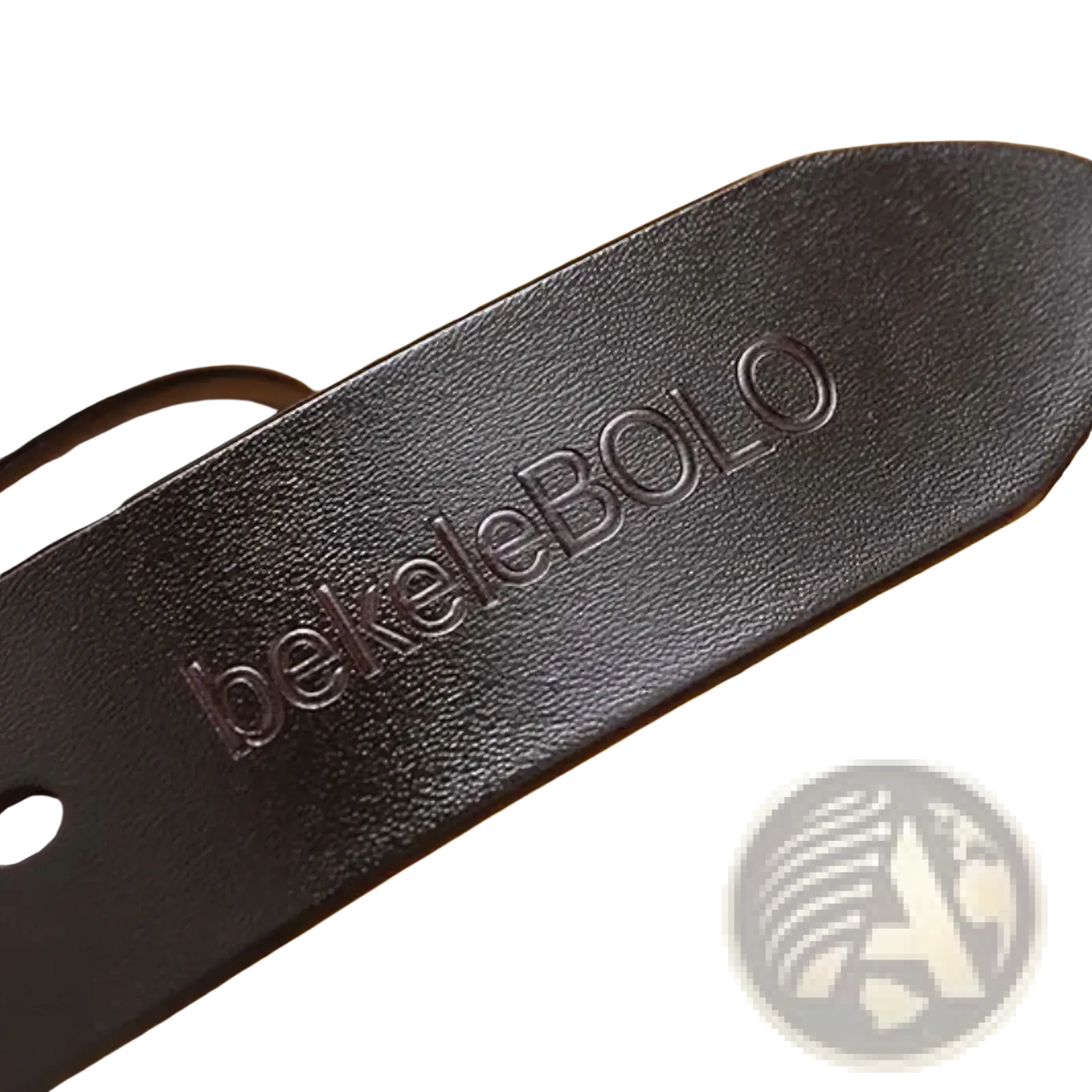Genuine leather men belt in black with silver alloy buckle and embossed beklebollo branding on the strap