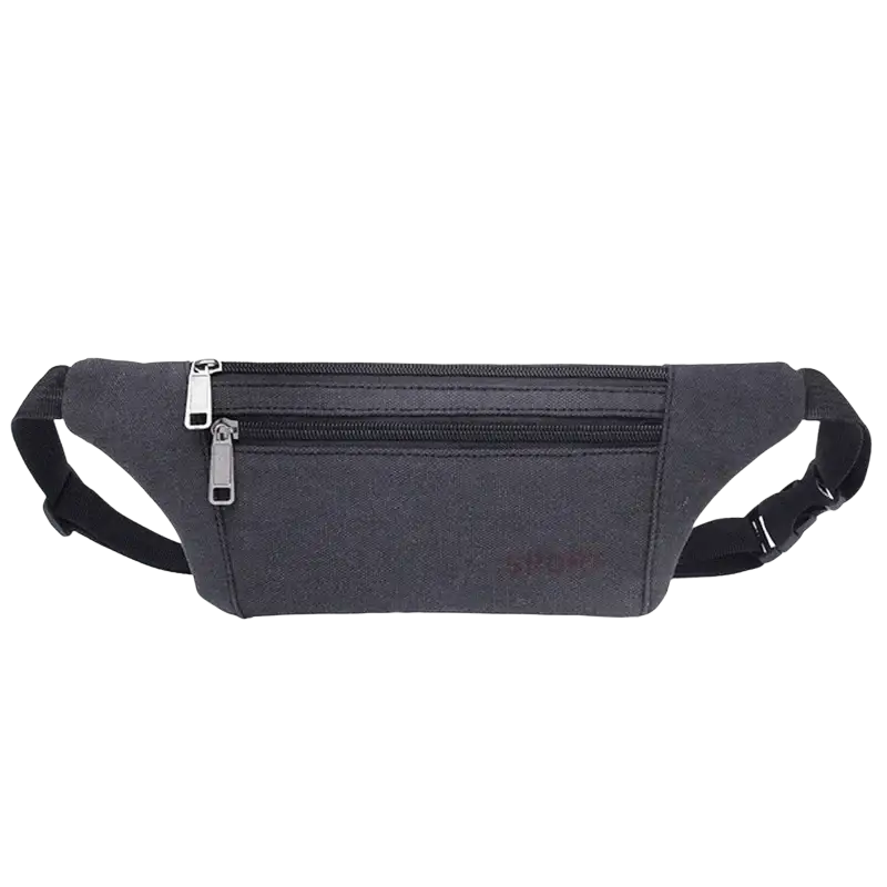Dark gray canvas waist pack with black adjustable strap and silver zippers for genuine leather men fanny pack chest bag brown