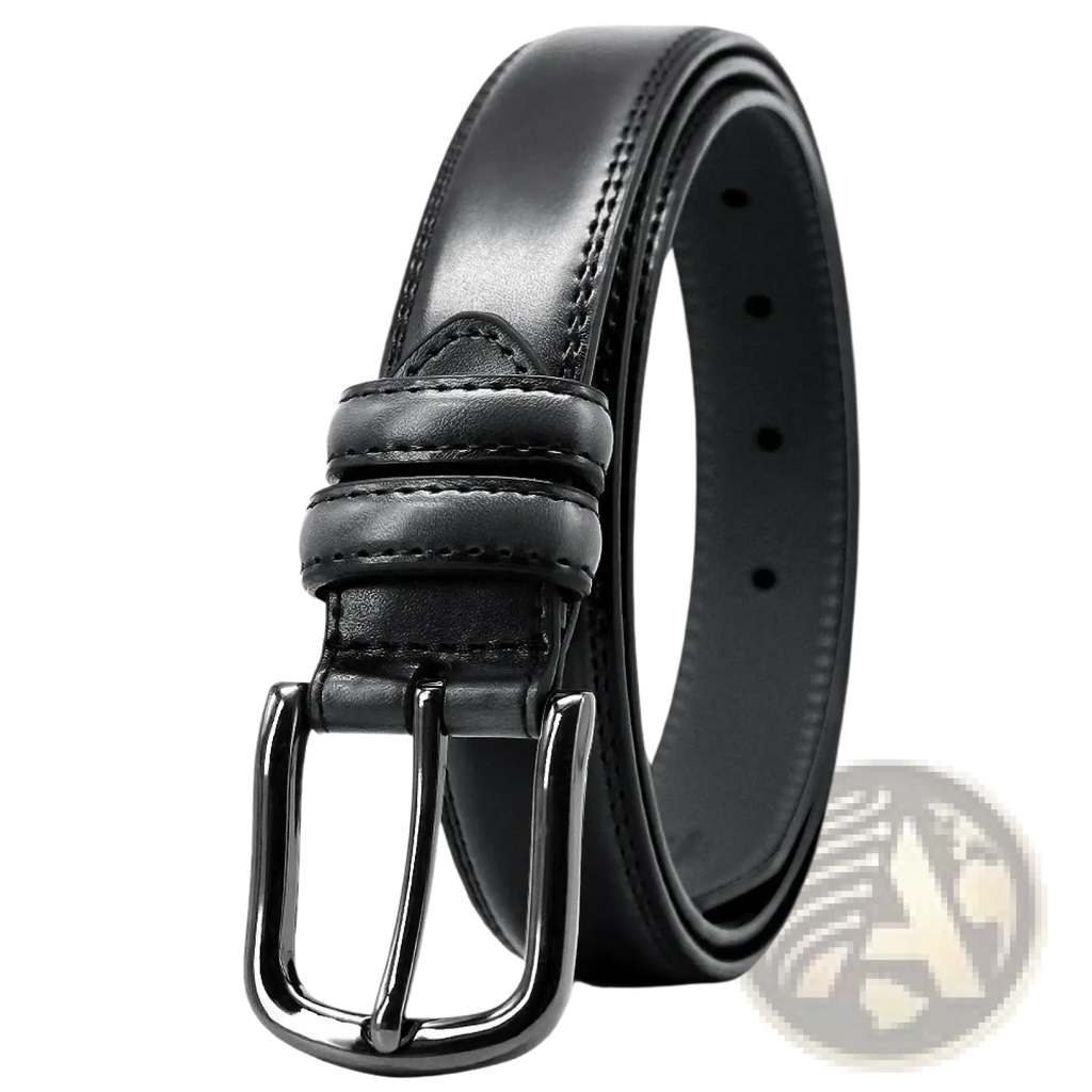Genuine leather men reversible belt in black with a sleek matte-finished metal buckle