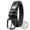 Genuine leather men reversible belt in black with a sleek matte-finished metal buckle
