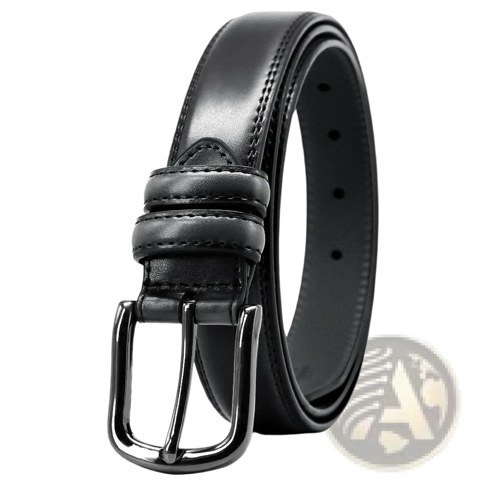 Genuine leather men reversible belt in black with a sleek matte-finished metal buckle