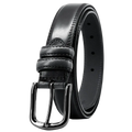 Genuine leather men reversible belt in black with a sleek matte-finished metal buckle