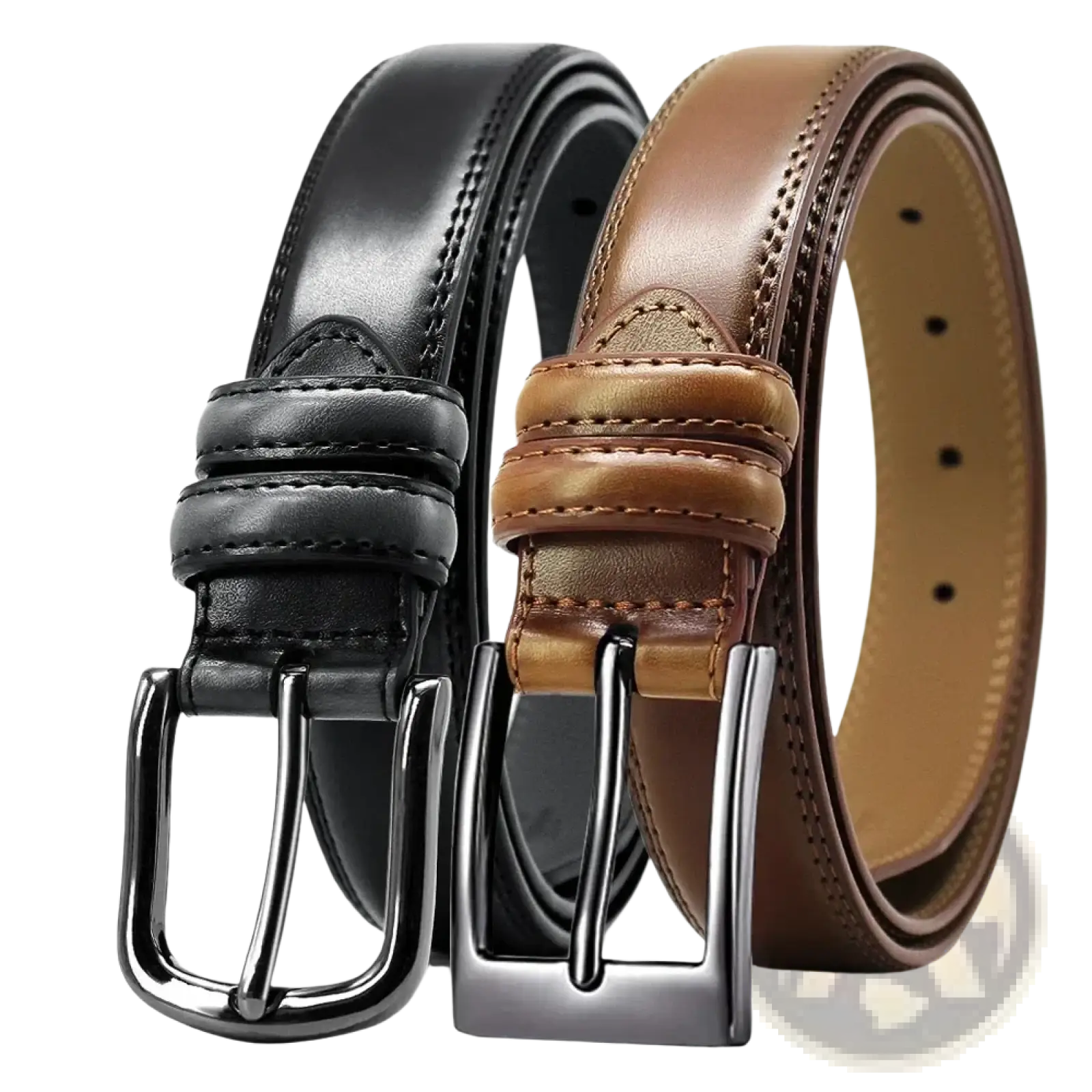 Genuine leather men reversible belt in black and brown leather with stitched edges and metallic buckles