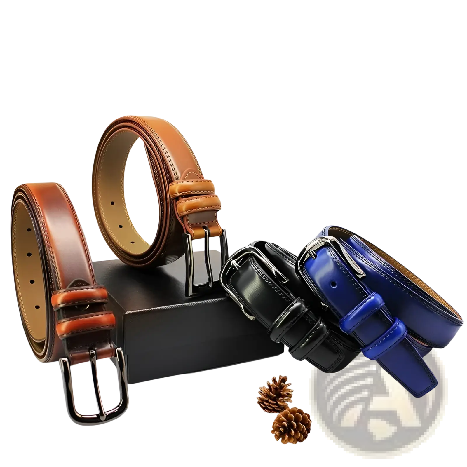 Genuine leather men reversible belt in brown with polished silver buckle and contrasting tan stitching