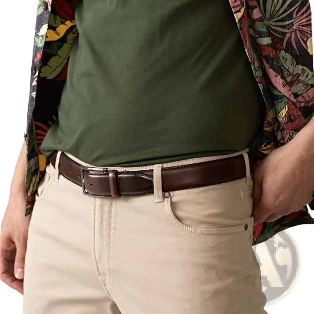 Genuine leather men reversible belt in brown with a silver-toned buckle showcasing premium craftsmanship