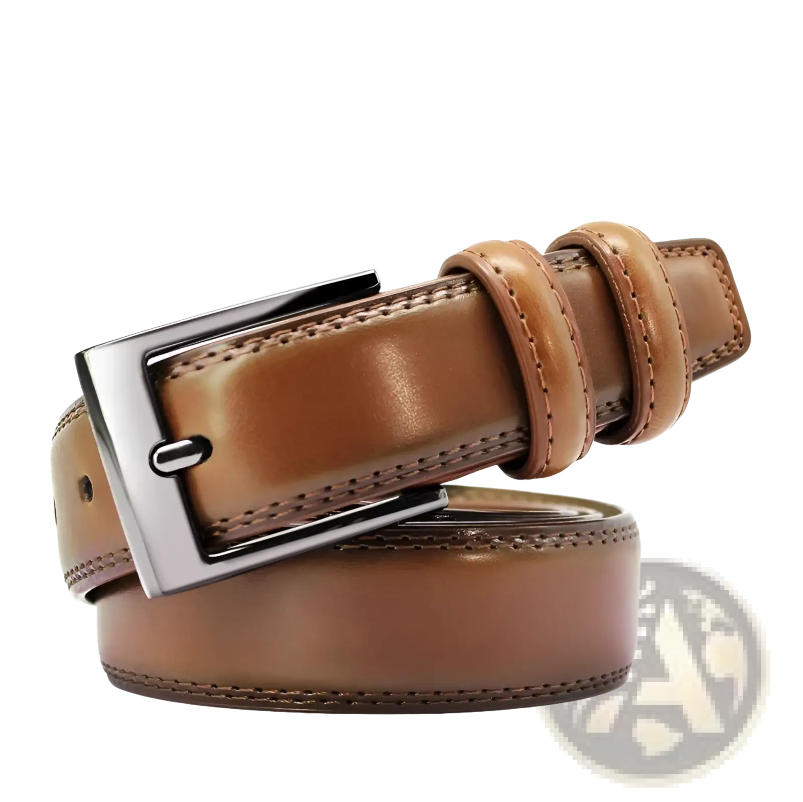 Genuine leather men reversible belt in brown with a sleek silver buckle and precise stitching