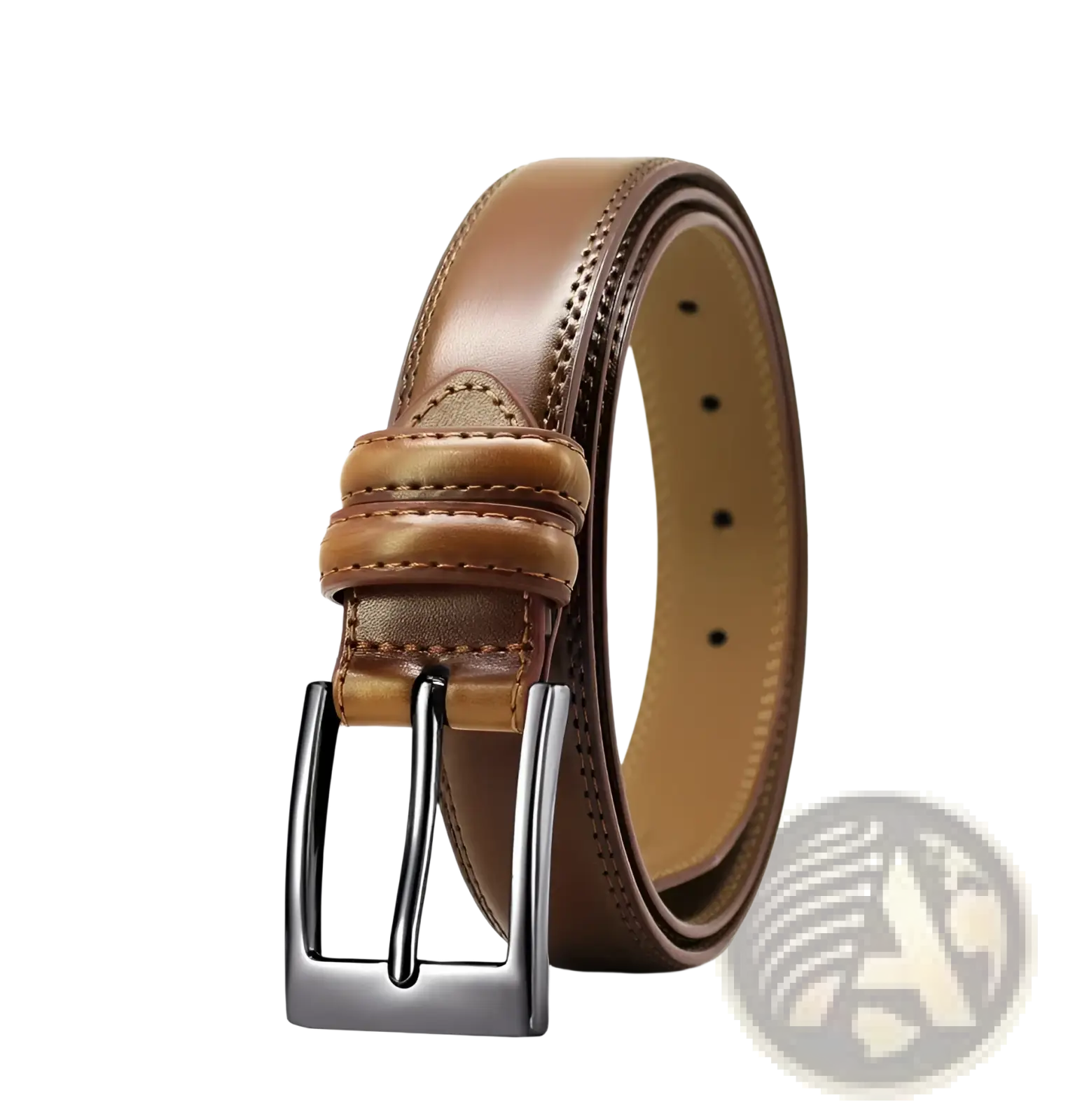 A sleek brown genuine leather men reversible belt with polished silver-toned buckle and subtle stitching details