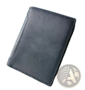 Black genuine leather men’s rfid short wallet with visible stitching along the edges for secure card protection