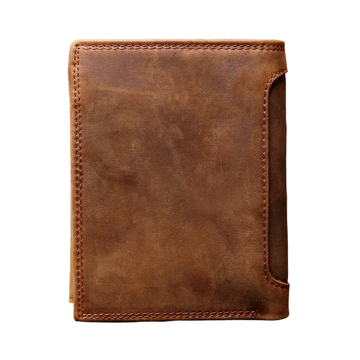 Brown genuine leather men’s rfid short wallet with visible stitching and textured surface for secure card protection