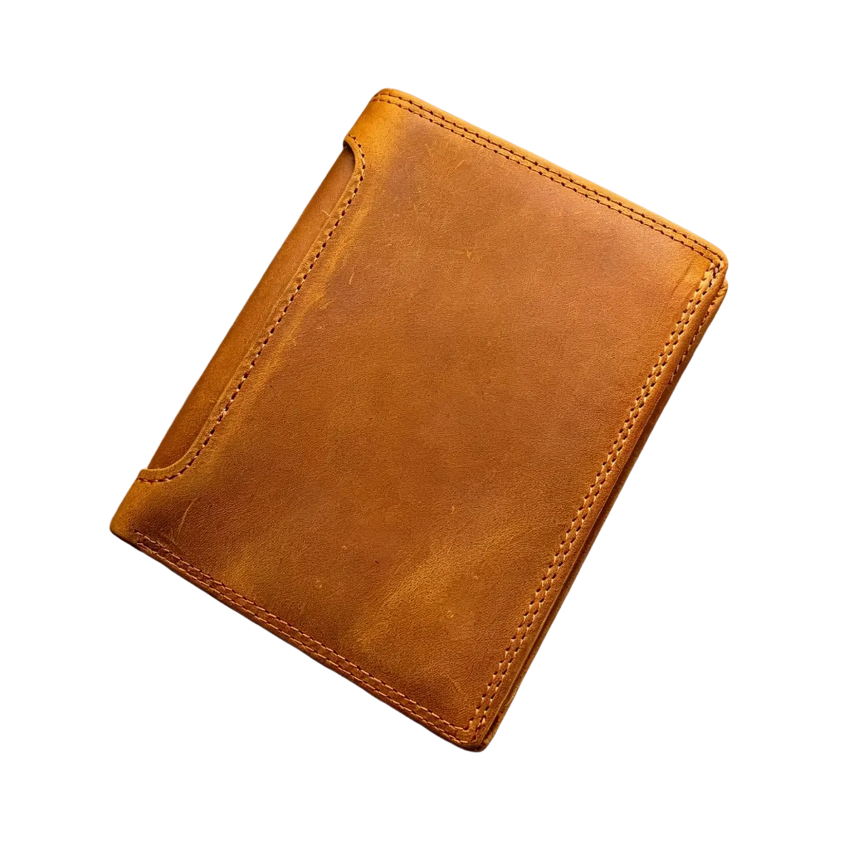 Tan leather genuine leather men s rfid short wallet with visible stitching and subtle texture