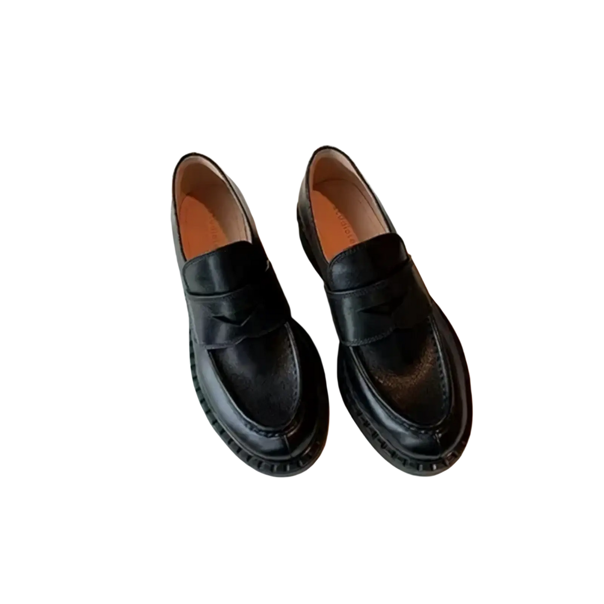 Black genuine leather patent loafers with classic slip-on design and subtle perforations on the toe