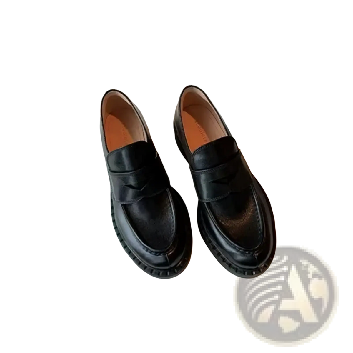 Black genuine leather patent loafers with classic slip-on design and subtle perforations on the toe