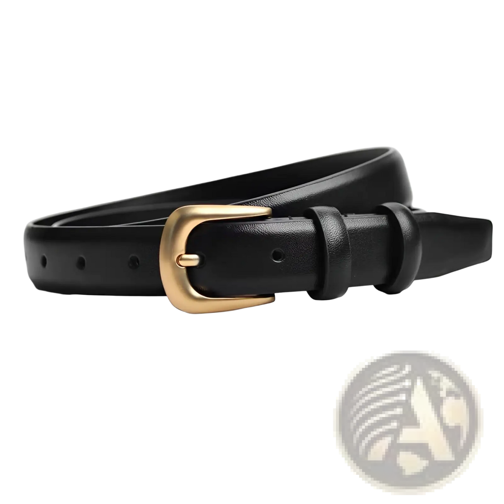 Genuine leather reversible belt for women in black with a gold tone buckle and 2.3cm width