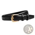 Genuine leather reversible belt for women in black with a gold tone buckle and 2.3cm width
