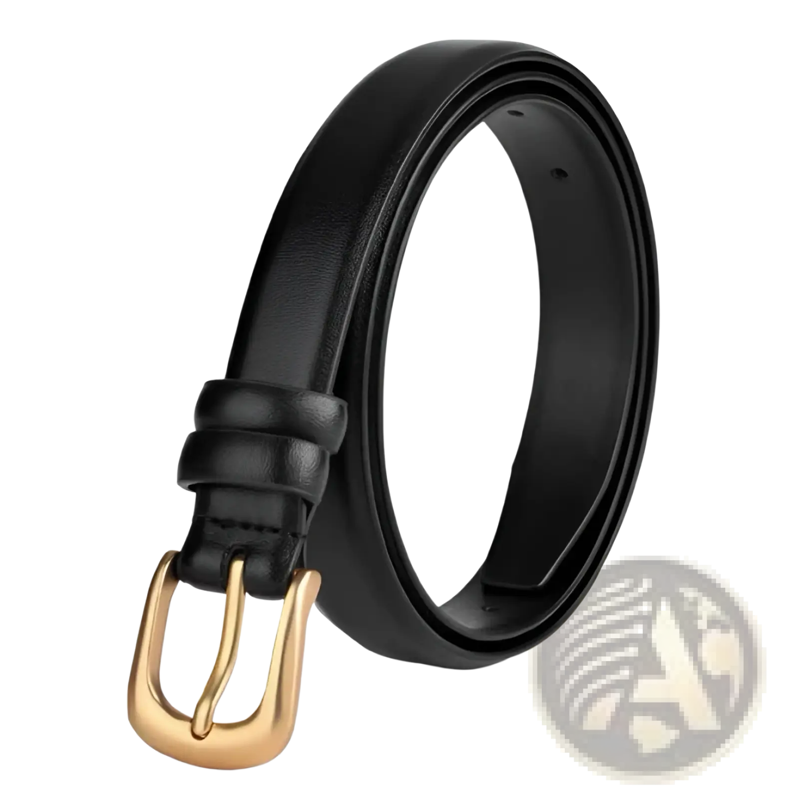 Black leather reversible belt for women with a gold toned buckle showcasing genuine leather material