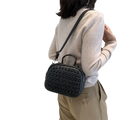 Black studded genuine leather shoulder bag with top handle and phone pocket for everyday use