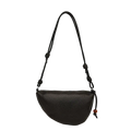 Genuine leather black crescent crossbody shoulder bag with knotted strap and amber bead accent in textured leather