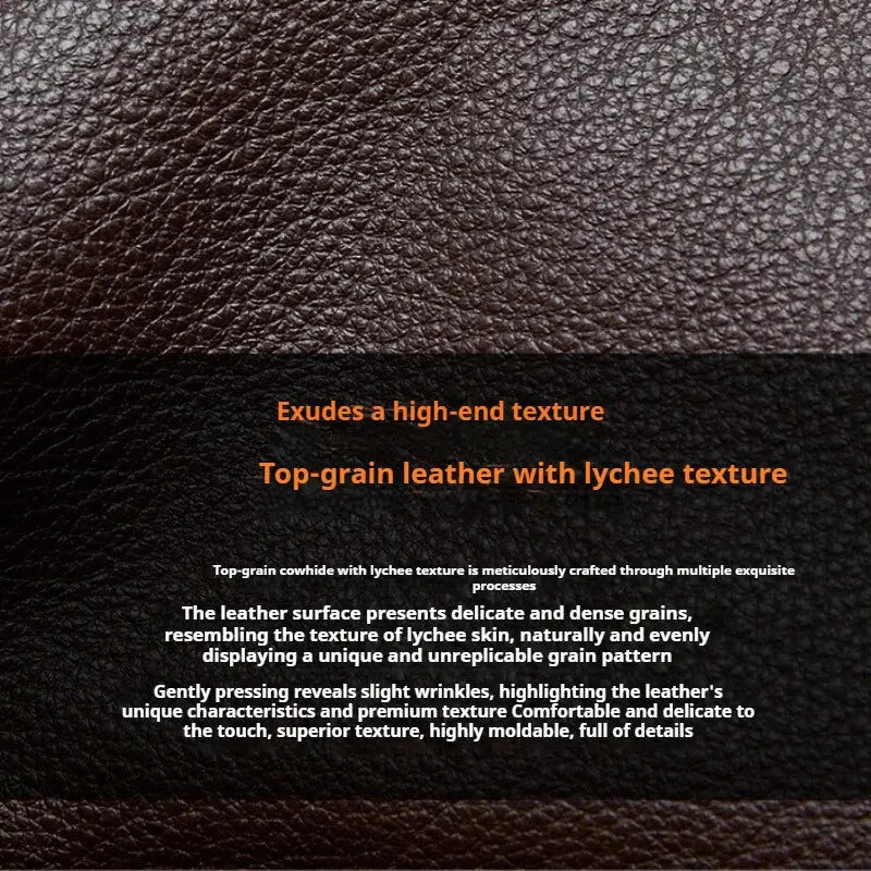 Genuine leather shoulder bag for women in dark brown top-grain cowhide with distinctive lychee texture and shoulder strap