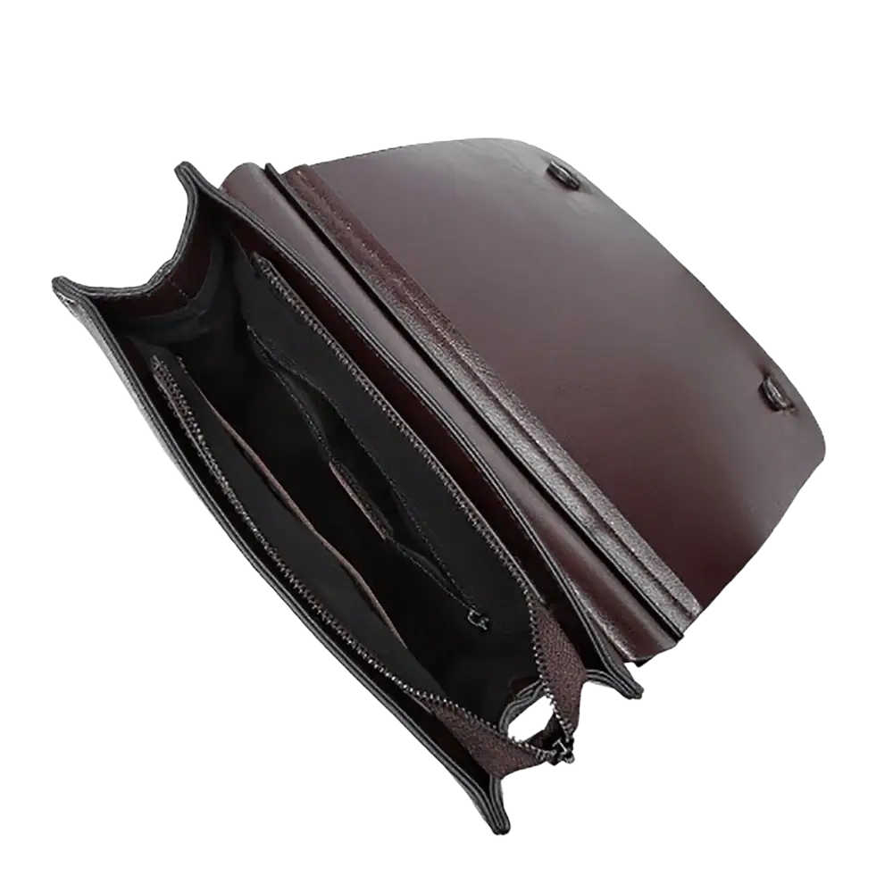 Brown genuine leather women backpack with sleek minimalist design and visible stitching for bag book use