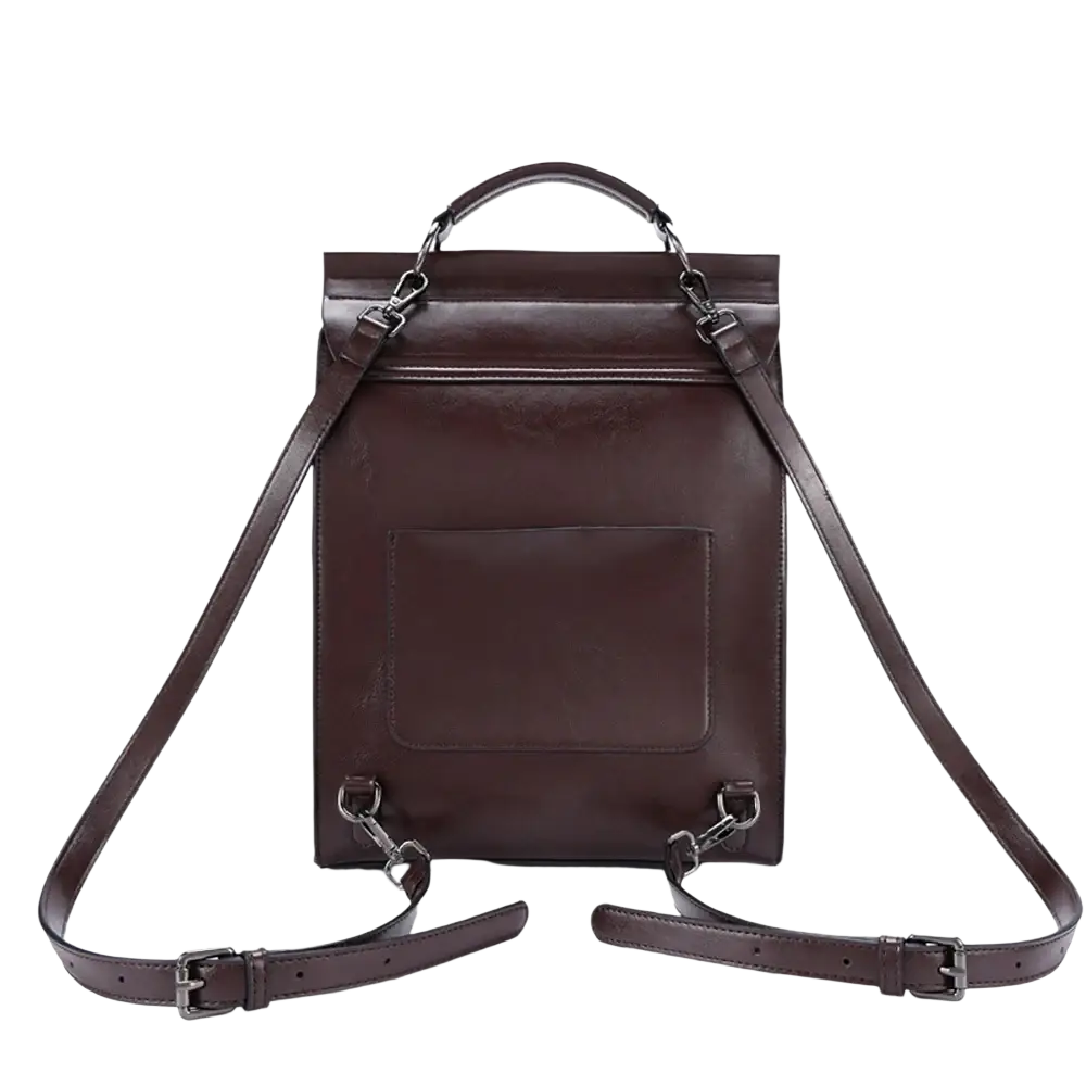 Dark brown genuine leather women backpack with adjustable straps top handle perfect for bag book and daypack use