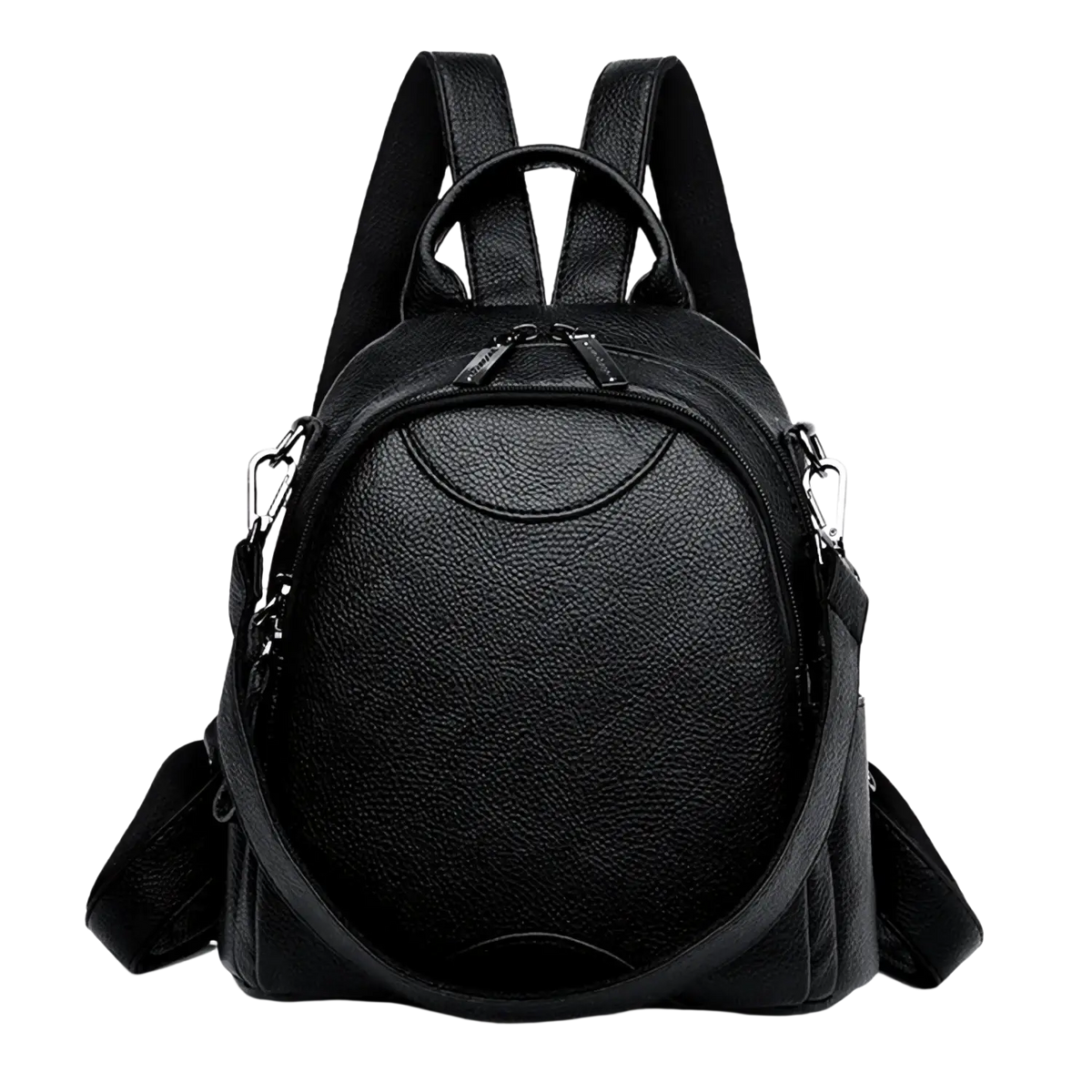 Black genuine leather women travel backpack with adjustable straps and pocket interior for organized storage
