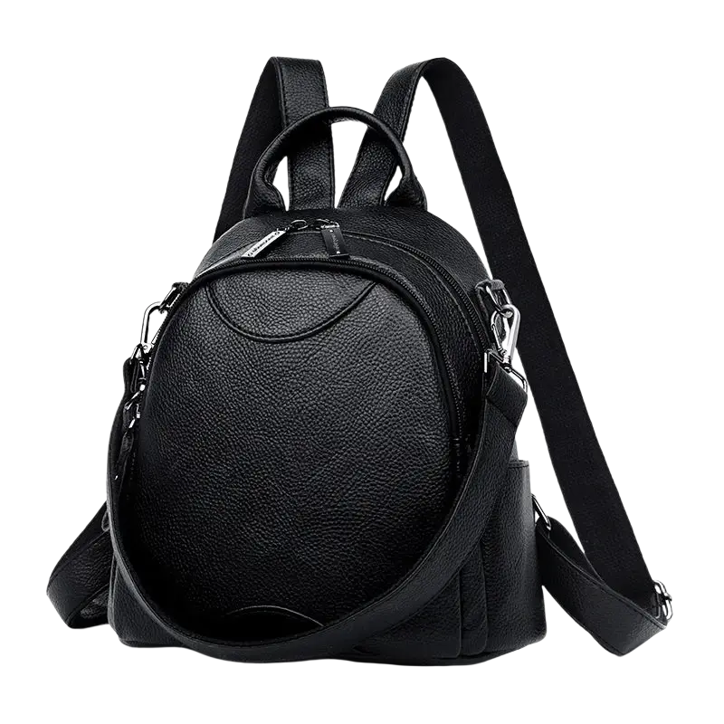 Black yalepuck genuine leather women travel backpack with adjustable straps and pocket interior for organization