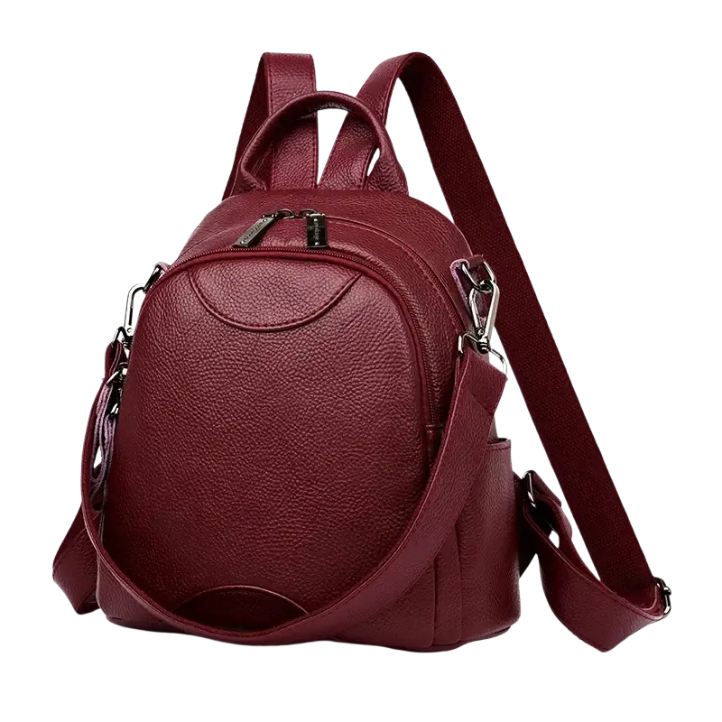 Yalepuck maroon genuine leather women travel backpack with dual straps and front zipper pocket interior